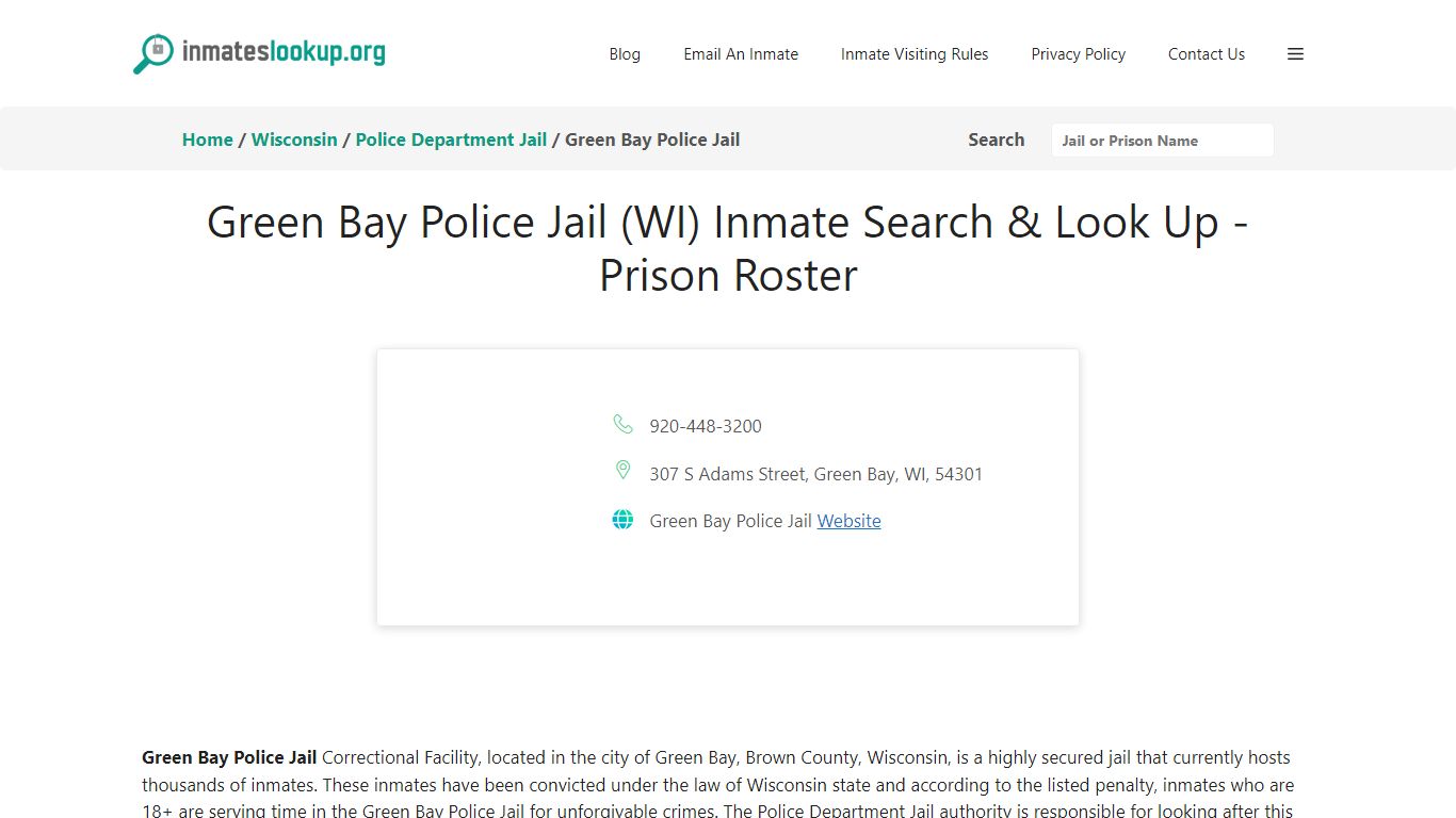 Green Bay Police Jail (WI) Inmate Search & Look Up - Prison Roster