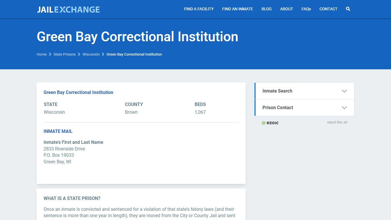 Green Bay Correctional Institution Prisoner Search | Visitation, Mail ...