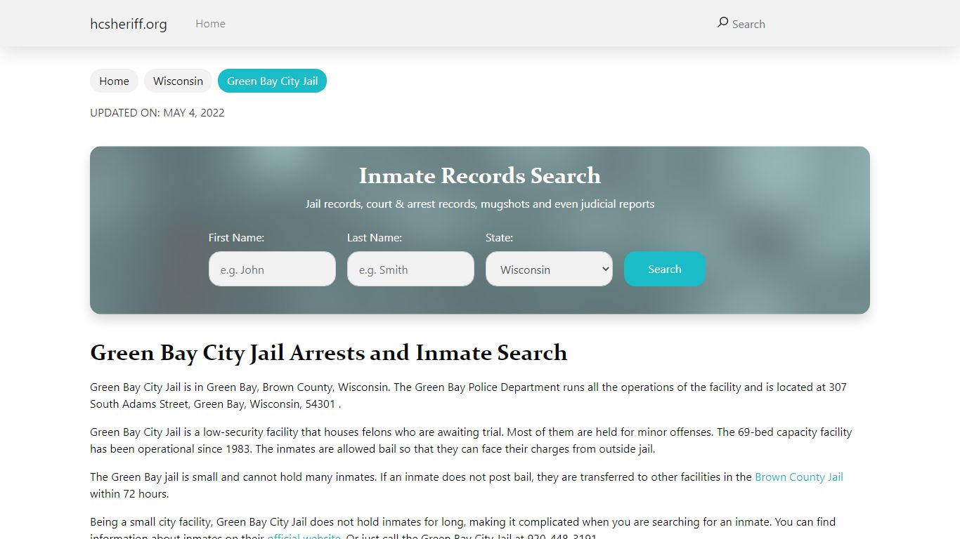 Green Bay City Jail Arrests and Inmate Search